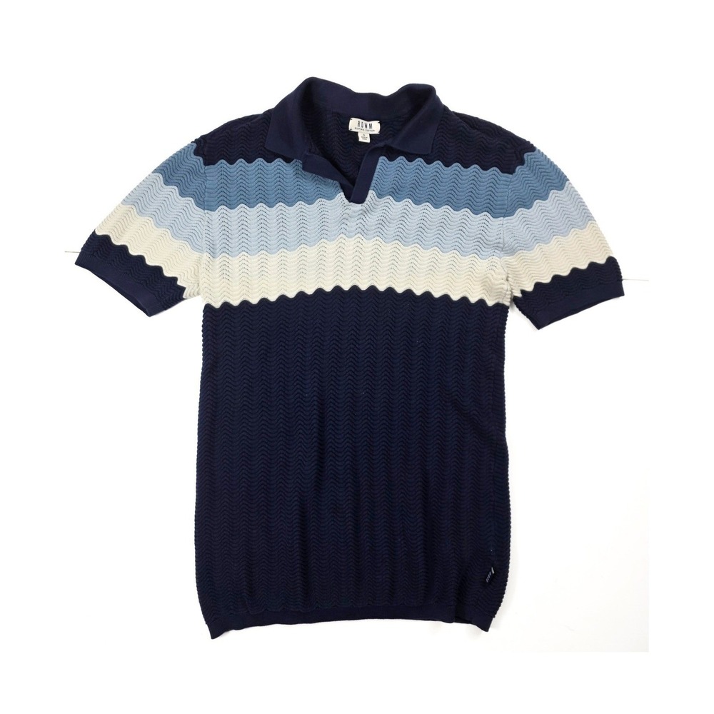 ROWM Supima Cotton Blue Chevron Knit Short Sleeve Sweater Polo Men's Size Small